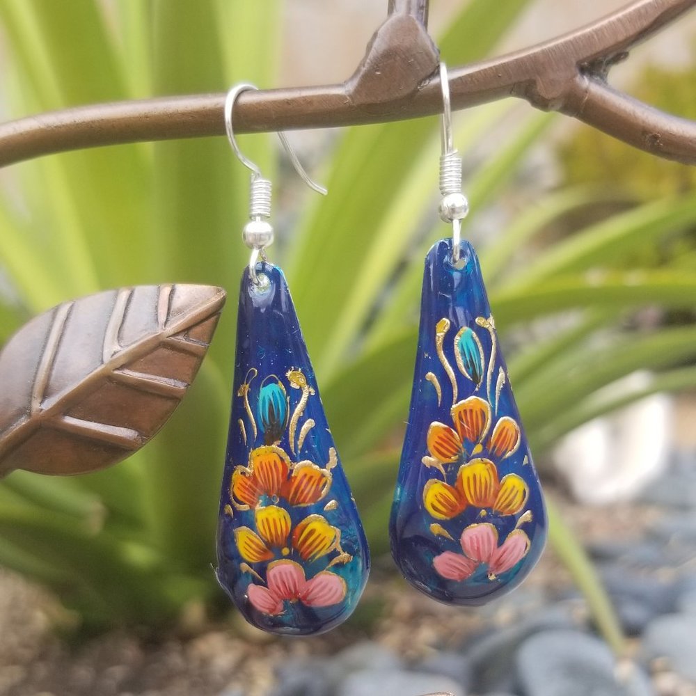 Laca Handmade Teardrop HandPainted Copper Earrings